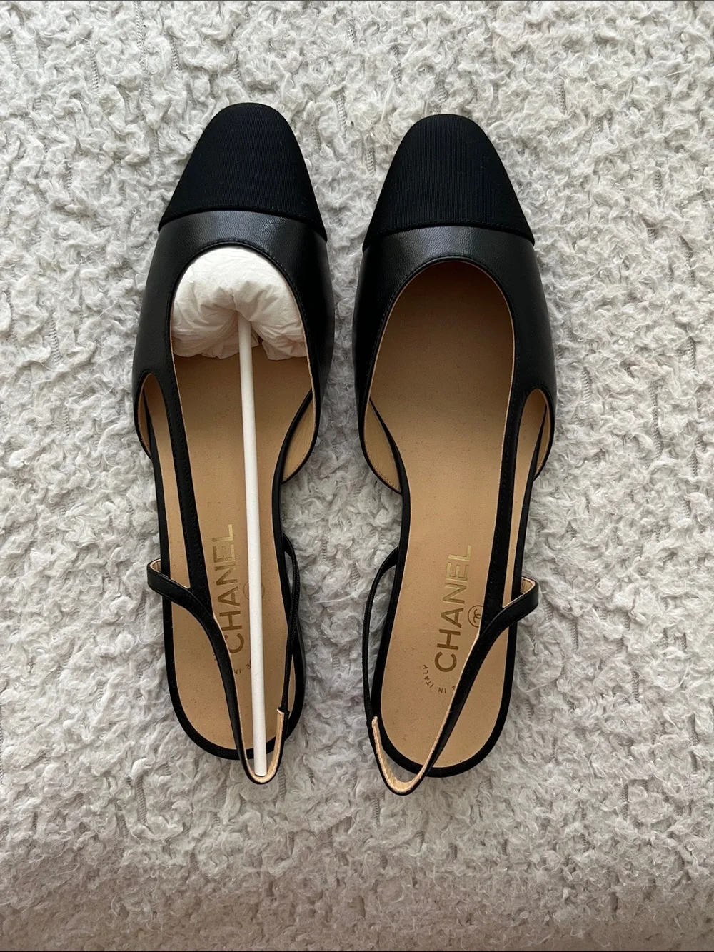 CHANEL Black Slingblack Flats